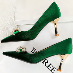 Luxury Women 7cm High Heels Wedding Replica Pumps Lady Luxury Designer Metal Chain Buckle High Heels Stiletto Women Dress Shoes