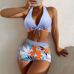 High-Waist Plant Print Bikini Set – Women’s Two-Piece Swimsuit