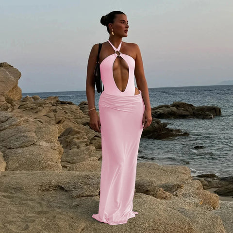 Two-Piece Hollow-Out Bikini Set with Long Skirt – Women’s Sexy Swimwear 2025