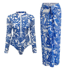 SEAURAL Vintage Print Long-Sleeve Swimsuit Set – Women’s Surfwear 2025