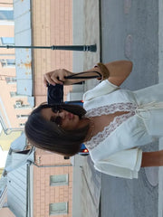 Women’s Lace Patchwork Top – V-Neck Short Sleeve Tee