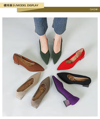 Women's large high-heeled shoes Multicolor pointy knit breathable comfortable anti-skid rubber sole work shoes 2023 new autumn
