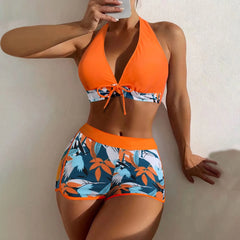 High-Waist Plant Print Bikini Set – Women’s Two-Piece Swimsuit