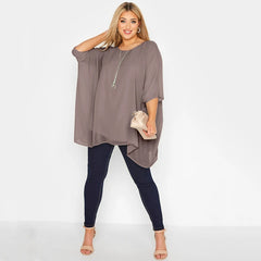 Plus Size Women’s Loose Cape Blouse – 3/4 Sleeve Summer Tunic