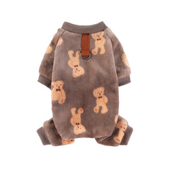 Soft Flannel Dog Pajamas – Cartoon Animal Print Winter Jumpsuit for Dogs
