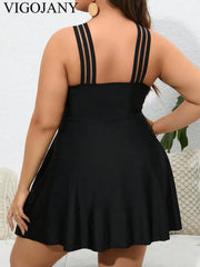 VigoJany Black Cross-Strap One-Piece Swimsuit – Women’s Plus Size Swimwear