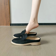 New 2025 Soft Bottom Tassel Lock Buckle High Top Loafers Women's round Toe Mid Heel Comfortable Leather Shoes Leisure Style