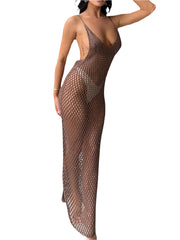 Women Knitted Beach Cover Ups Crochet Cutout Backless Dress for Bikini Swimsuit Bathing Suit Summer Clothes