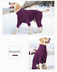Windproof Fleece Dog Jumpsuit – Warm High Collar 4-Leg Winter Outfit for Large Dogs