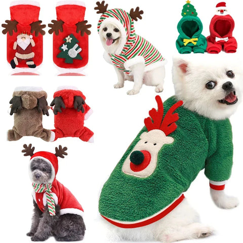 Christmas Dog Hoodie – Warm Winter Elk & Santa Pet Costume for Small & Medium Dogs