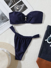 Tie-Side Shiny Ring Bandeau Bikini – Women’s Padded Low-Waist Swimsuit 2025