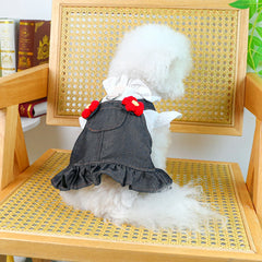 Dog Summer Dress – White Top & Dark Strap Skirt