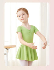 Girls Pink Ballet Leotard Dress – Short Sleeve Tutu Dance Outfit