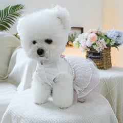 Pink Flower Disc Button Pet Dress – Summer Princess Outfit for Dogs & Cats