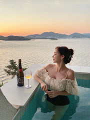 Off-Shoulder Flounce One-Piece Swimsuit – Women’s Half-Sleeve Monokini 2025