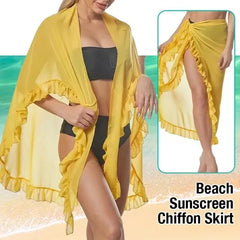Ruffle Long Sarong Skirt – Solid Bikini Cover-Up Beach Wrap (5 Colors)