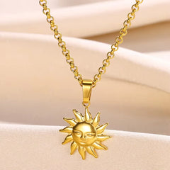 Stainless Steel Sunflower Pendant Necklace for Women