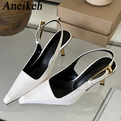 Aneikeh 2025 Summer New Band Women Pumps Shoes Fashion Shallow Slip On Slingback Sandals Thin High Heel Dress Sexy Pumps Shoes