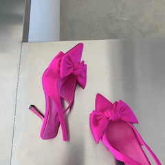 2024 Spring New Brand Woman Slingback Shoes Fashion Bowknot Ladies High Heels Elegant Pointed Toe Slip on Sandal Mules D110