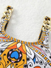 Retro Printed Push-Up One-Piece Swimsuit – Women’s 2025 Sexy Vintage Swimwear