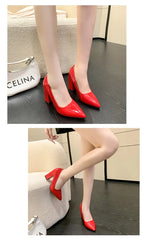 10cm High Heel Colorful Pumps Women's Shoes Pointed Toe Fashion Red 3.9inch Chunky Heels Patent Leather Female Plus Size 49 50