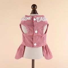 Corduroy Dog Dress – Sleeveless Harness Skirt for Small Dogs & Puppies (XS–L)