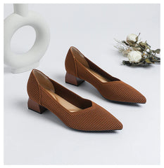 Women's large high-heeled shoes Multicolor pointy knit breathable comfortable anti-skid rubber sole work shoes 2023 new autumn