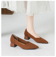 Women's large high-heeled shoes Multicolor pointy knit breathable comfortable anti-skid rubber sole work shoes 2023 new autumn