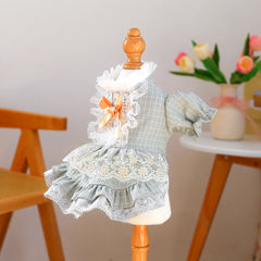 Dog Lace Summer Dress with Puff Sleeves & Bow – Cute Orange Outfit for Small & Medium Dogs