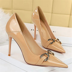 Luxury Design Women 10cm High Heels Metal Buckle Green Pumps Lady Plus Size Wedding Stiletto Heels Party Nude Replica Prom Shoes