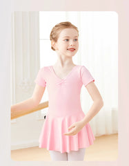 Girls Pink Ballet Leotard Dress – Short Sleeve Tutu Dance Outfit