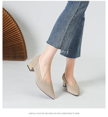 Women's large high-heeled shoes Multicolor pointy knit breathable comfortable anti-skid rubber sole work shoes 2023 new autumn