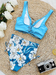 Floral V-Neck Cut-Out Bikini Set – Women’s High-Waist Two-Piece Swimsuit 2025