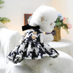 Black & White Bow Princess Dress 🎀 Warm Winter Outfit for Small Dogs