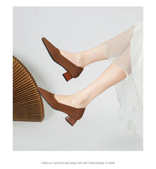 Women's large high-heeled shoes Multicolor pointy knit breathable comfortable anti-skid rubber sole work shoes 2023 new autumn