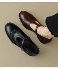 Retro Women's Brogue Leather Shoes Spring round Head Carved Mary Jane Shoes Women Oxfords Women's Shoes Ladies Leather Female