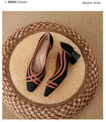 Women's high heels knitted breathable square heel beautiful princess non slip rubber sole comfortable shoes 2024 new model