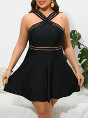VigoJany Black Cross-Strap One-Piece Swimsuit – Women’s Plus Size Swimwear