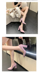 10cm High Heel Colorful Pumps Women's Shoes Pointed Toe Fashion Red 3.9inch Chunky Heels Patent Leather Female Plus Size 49 50