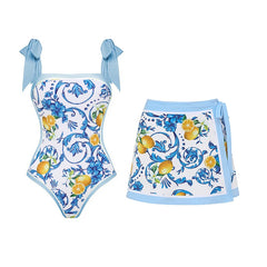 Flaxmaker Lemon Print Bikini Set – Women’s Push-Up Tie-Shoulder Swimsuit 2025