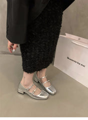Retro Mary Jane Shoes – Glossy Medium Heel Comfort Ballet Pumps