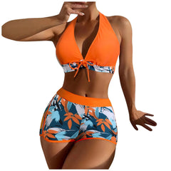 High-Waist Plant Print Bikini Set – Women’s Two-Piece Swimsuit