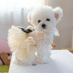 Luxury Kawaii Dog Dress 👑 Pearl Collar Princess Outfit for Small Dogs & Cats