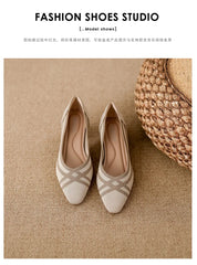 Women's high heels knitted breathable square heel beautiful princess non slip rubber sole comfortable shoes 2024 new model