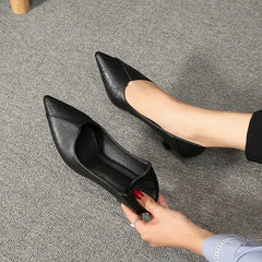 Black Chunky Heeled Women Shoes Square Heel Leather Shoes Pumps Zapatos De Mujer Fashion Designer Office Ladies