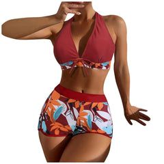 High-Waist Plant Print Bikini Set – Women’s Two-Piece Swimsuit