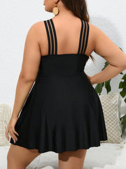 VigoJany Black Cross-Strap One-Piece Swimsuit – Women’s Plus Size Swimwear