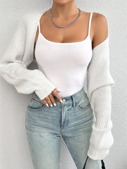 Women’s Ribbed Shrug Cardigan – Open Front Raglan Sleeve Knit Sweater