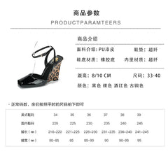 Slope heel, fish mouth, empty sandals, patent leather ankle buckle strap, stylish, sexy, shallow mouth,comfortable women's shoes