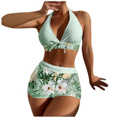 High-Waist Plant Print Bikini Set – Women’s Two-Piece Swimsuit